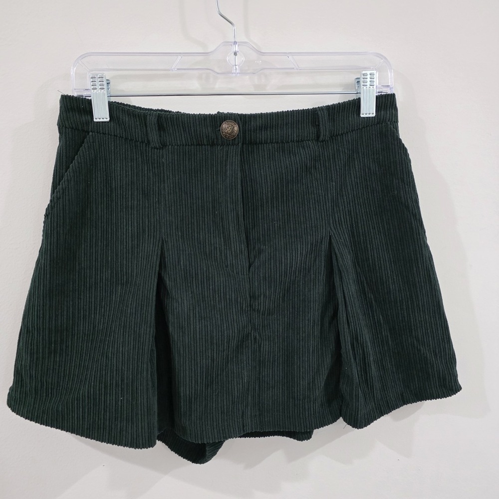 Womens Pleated Mini Skort Skirt Sz Medium Dark Academia Green Old Money Coquette